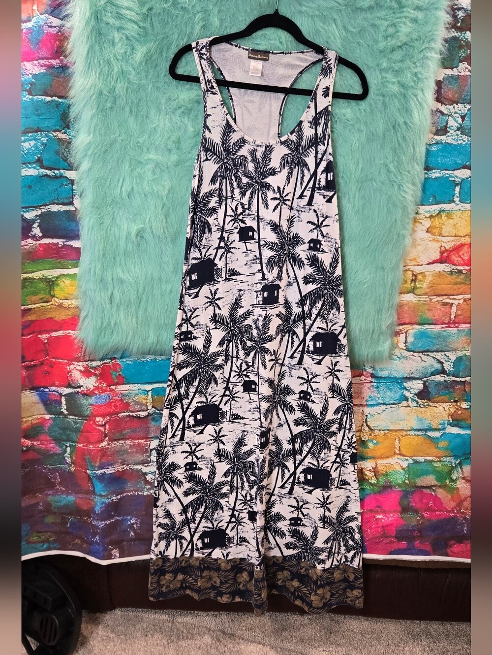 Tommy Bahama Navy Blue And White Racerback Maxi  Dress Size M